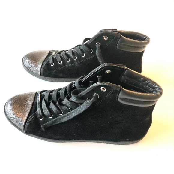 Delman black leather and suede sneakers sz9 - Picture 2 of 7